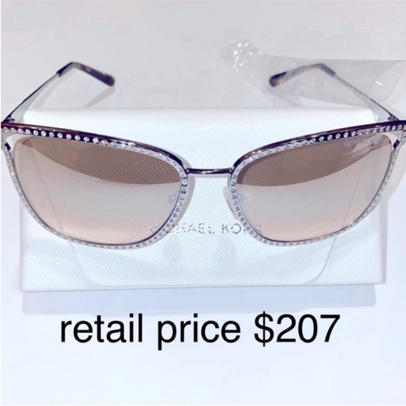 NWT Michael Kors Crystal Studded Mirrored Stockholm Sunglasses in Silver w/Case - Picture 5 of 12